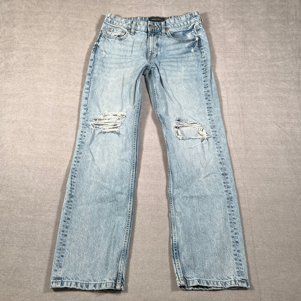 Aeropostale Low Rise Baggy Distressed Jeans Womens 2 Light Wash Blue Denim